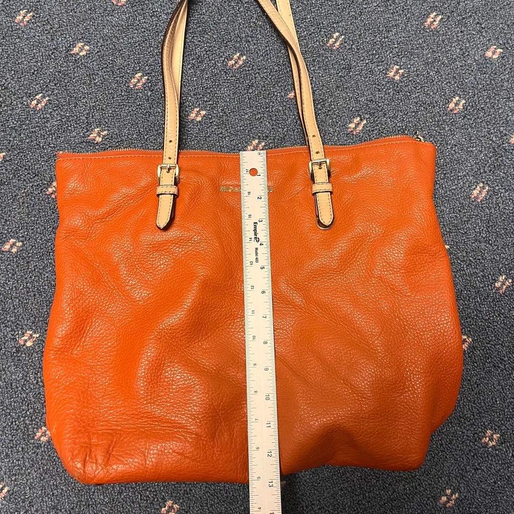 Michael Kors Jet Set Leather Tote Size Medium Orange Travel Bag Zipper Closure - Picture 12 of 13